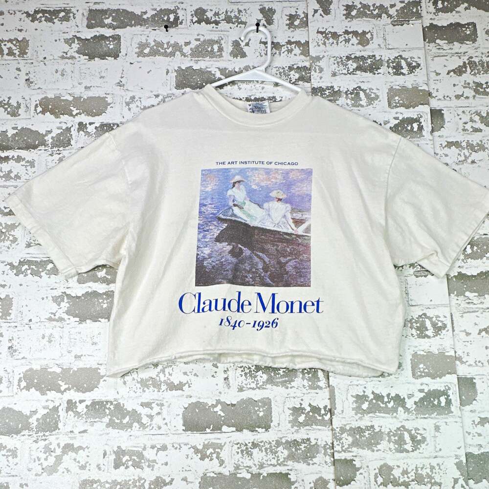Vintage 90s Claude Monet Art Institute Chicago T Shirt Hanes USA L Cropped